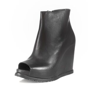 Brunello Cucinelli black leather open toe wedge ankle booties size zip size 6.5